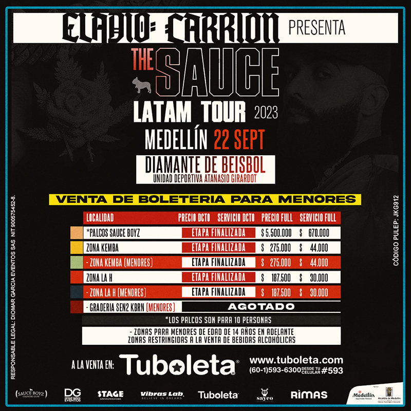Tuboleta - ELADIO CARRIÓN THE SAUCE LATAM TOUR - MEDELLÍN